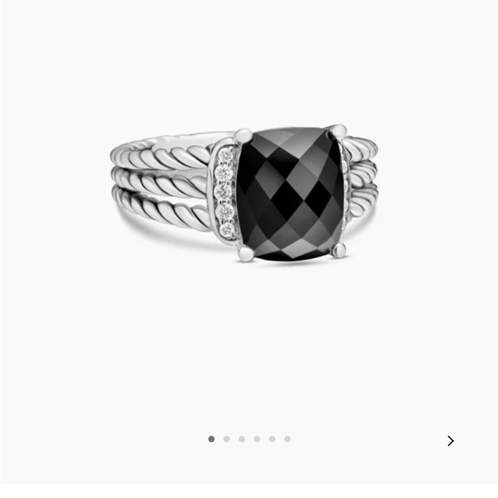 David Yurman Petite Wheaton Ring, Sterling Silver with Black Onyx and Diamonds.